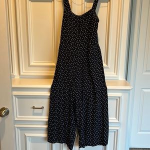 Cute blue and white poke a dot jumpsuit 52 inches long